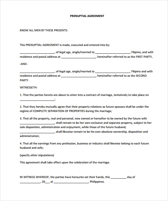 Free Printable Prenuptial Agreement Example