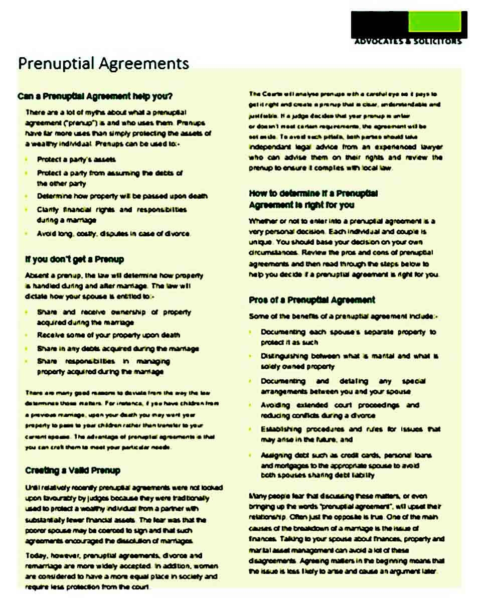 Printable Prenuptial Agreement Template Mous Syusa
