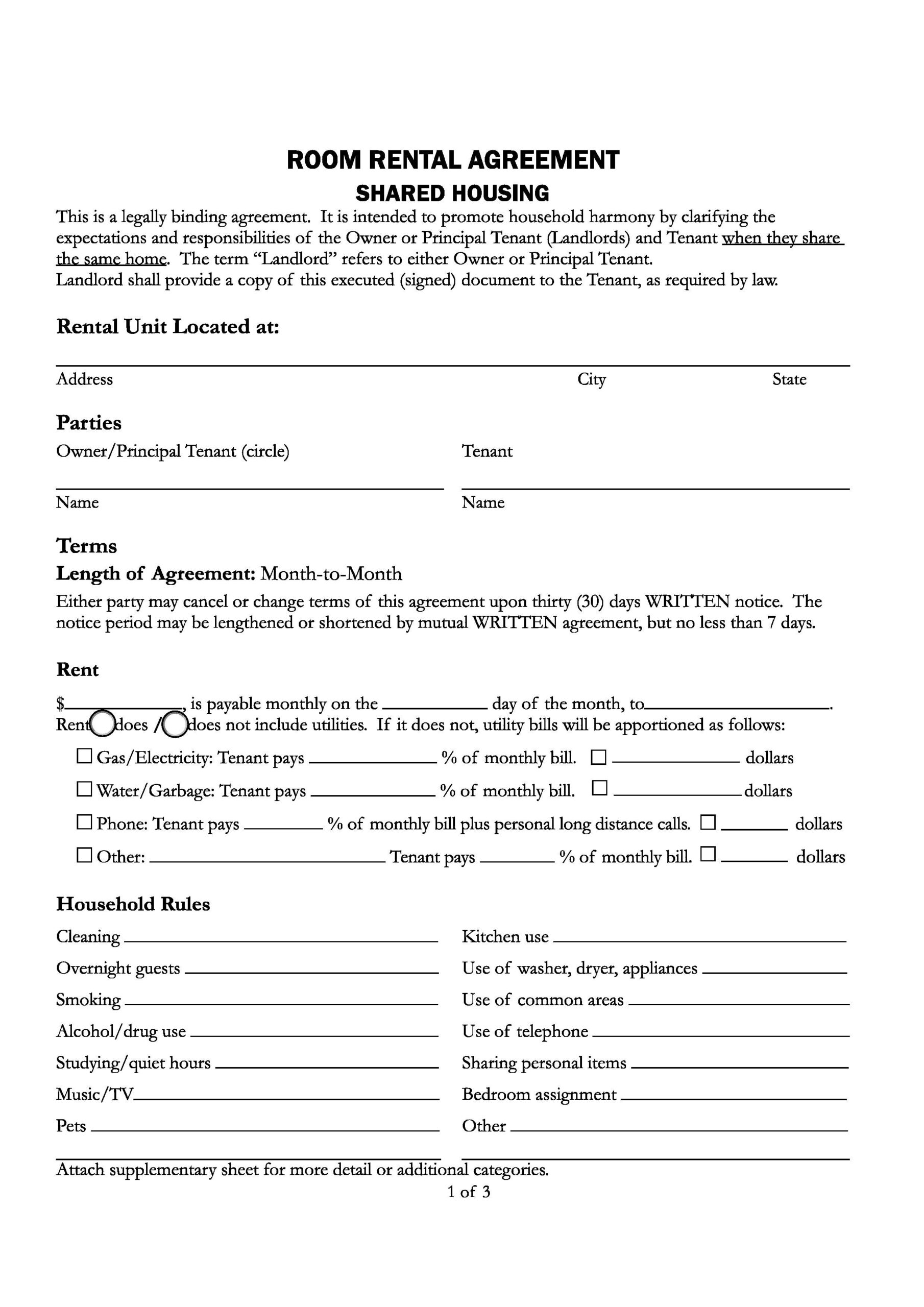 Printable Private Rental Agreement Template Printable Templates