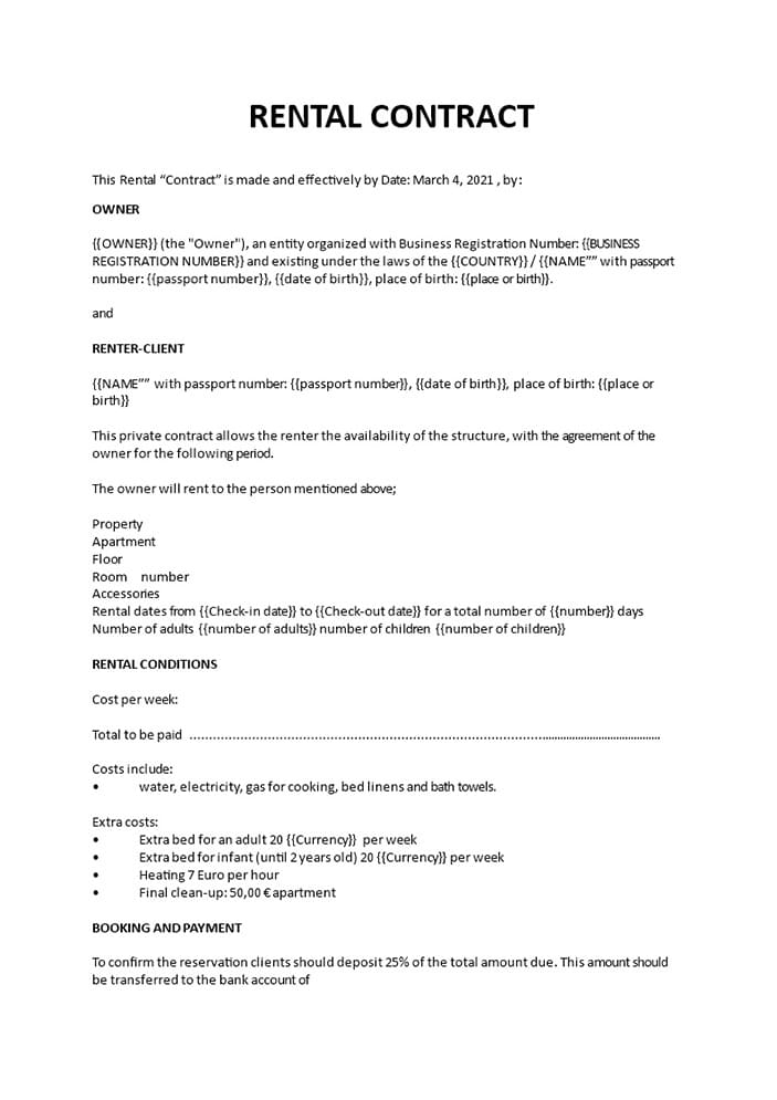 Printable Rental Agreement Contract Free Download And Print For You 