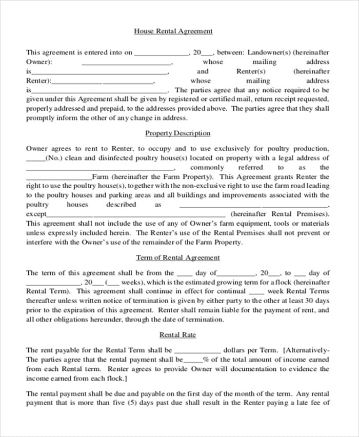 Printable Rental Agreement House Free Download And Print For You 