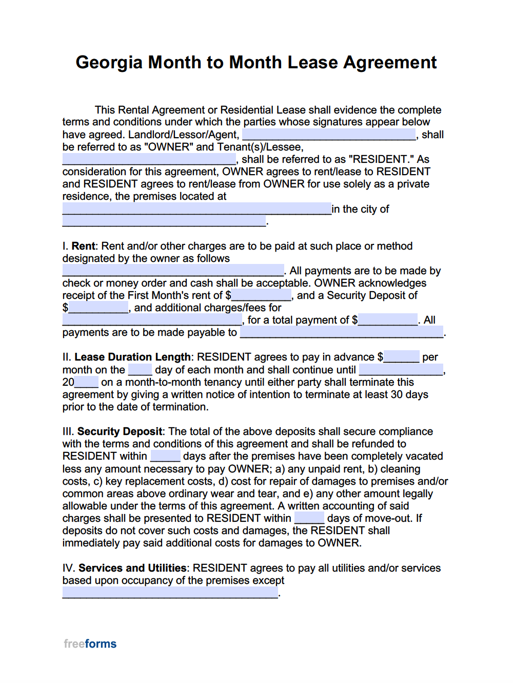 Printable Rental Lease Agreement Ga
