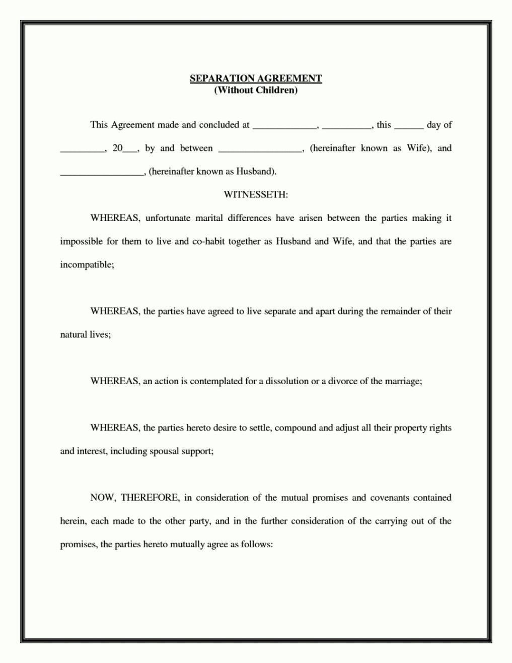 Printable Separation Agreement Alberta