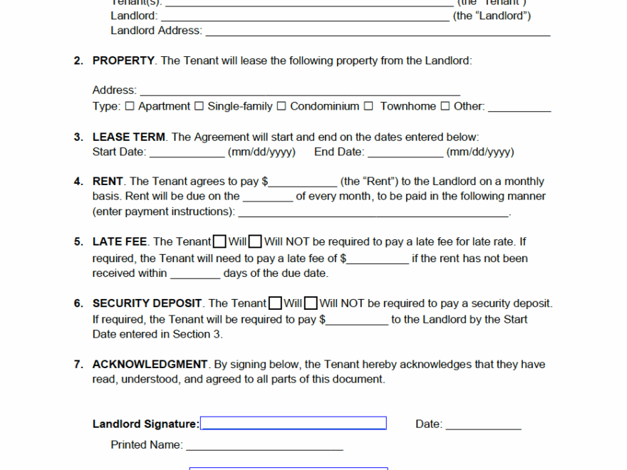 Printable Simple Lease Agreement Template Printables Template Free