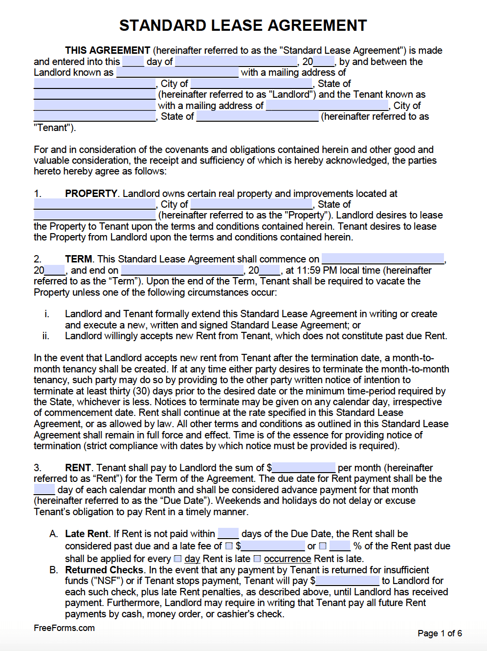 Printable Simple Lease Agreement Template