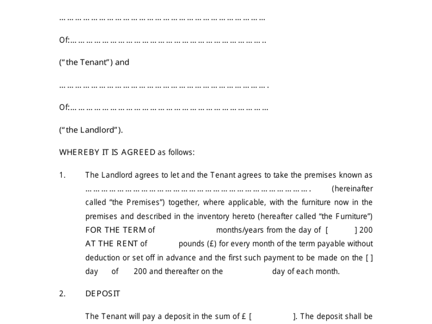 Printable Tenancy Agreement Form Uk Printable Forms Free Online