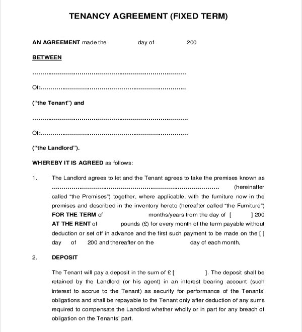 Printable Tenant Agreement Form Printable Forms Free Online