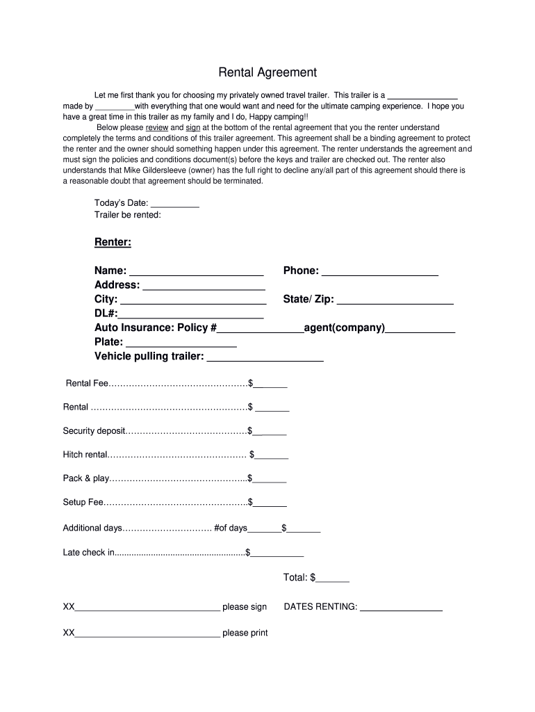Printable Trailer Rental Agreement Template Printable Form Templates 