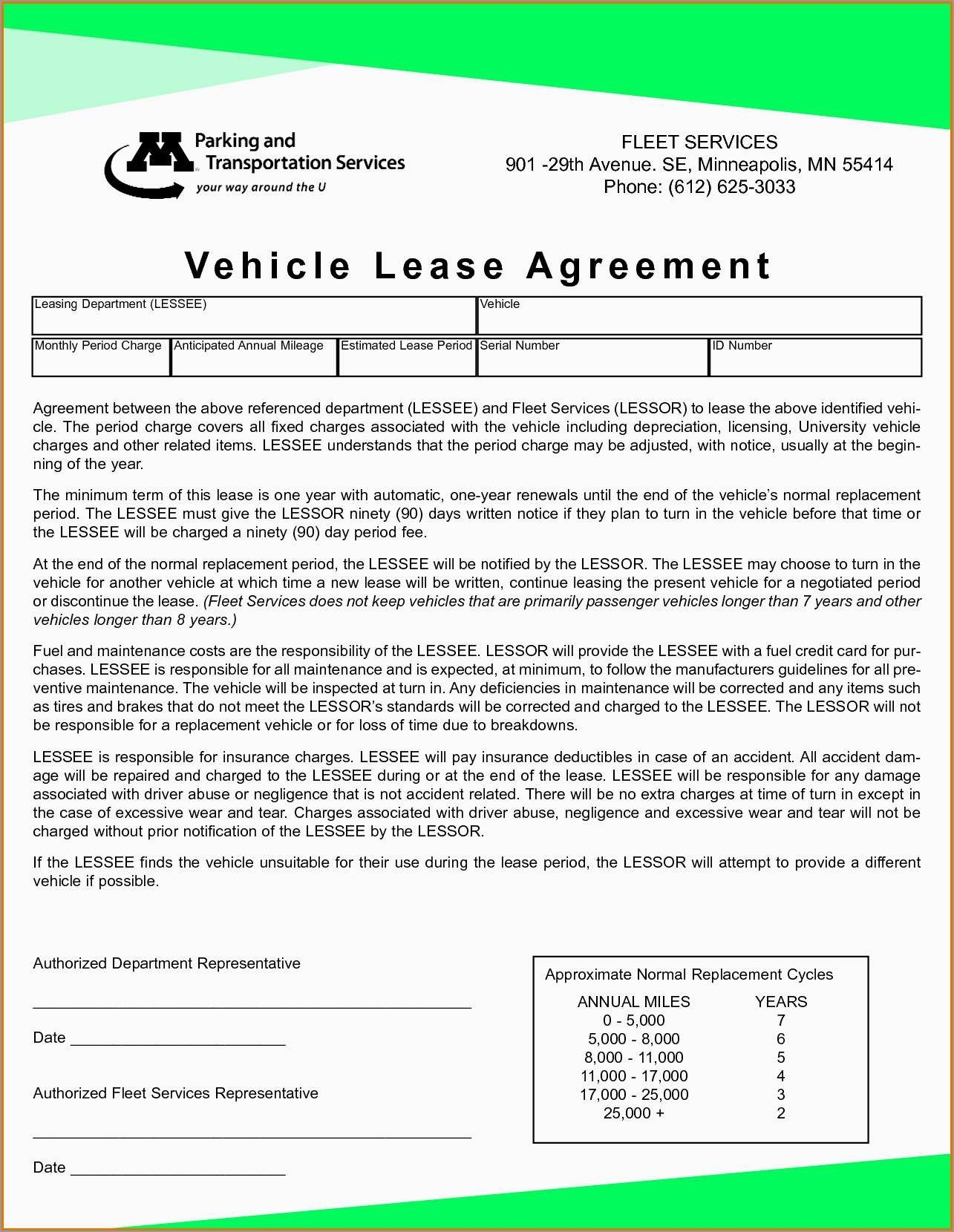 Vehicle Lease Agreement Template Free Printable