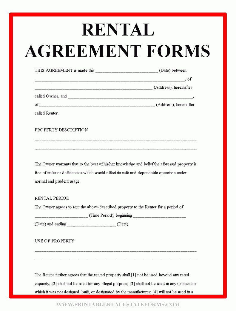 Generic Rental Agreement Printable