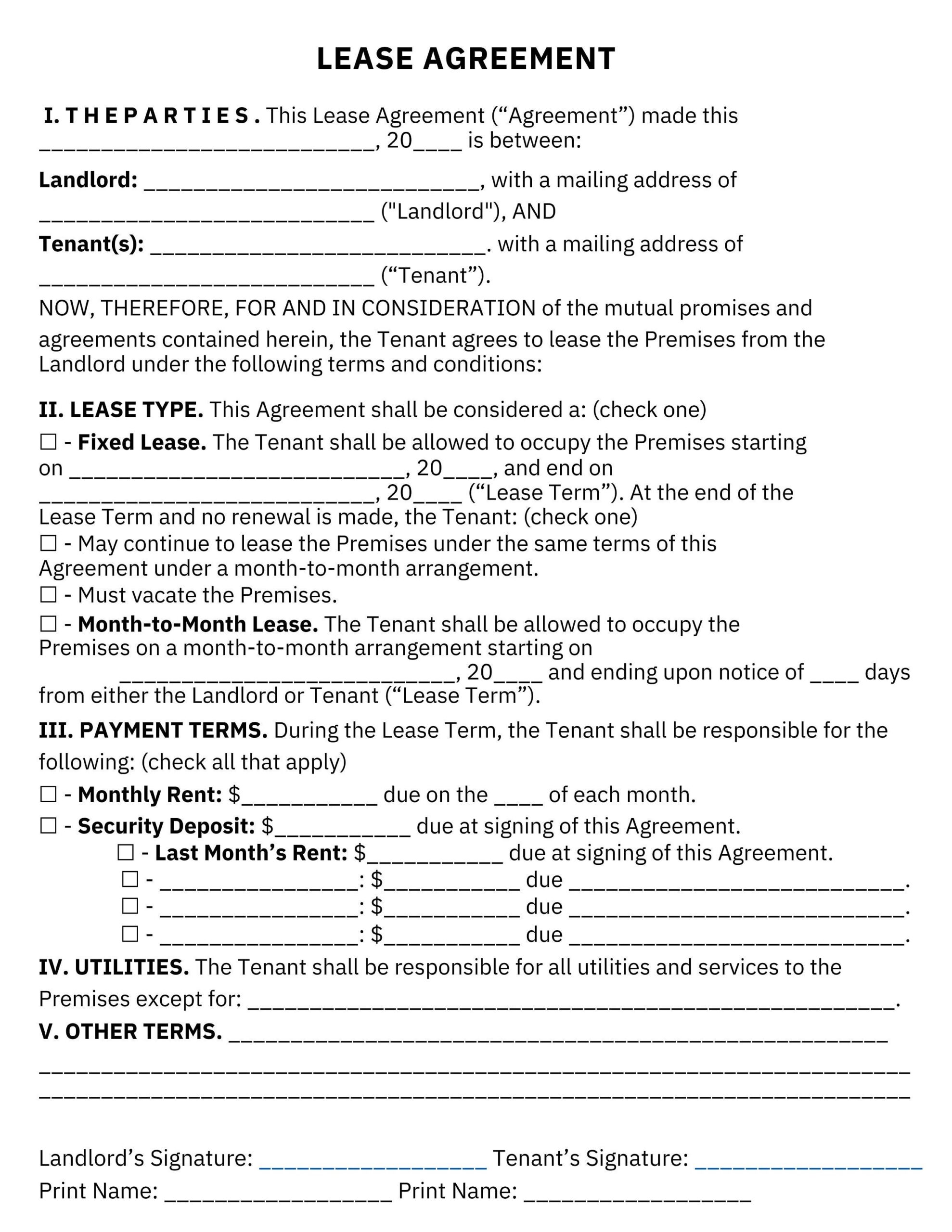 Printable Rental Agreement Bc