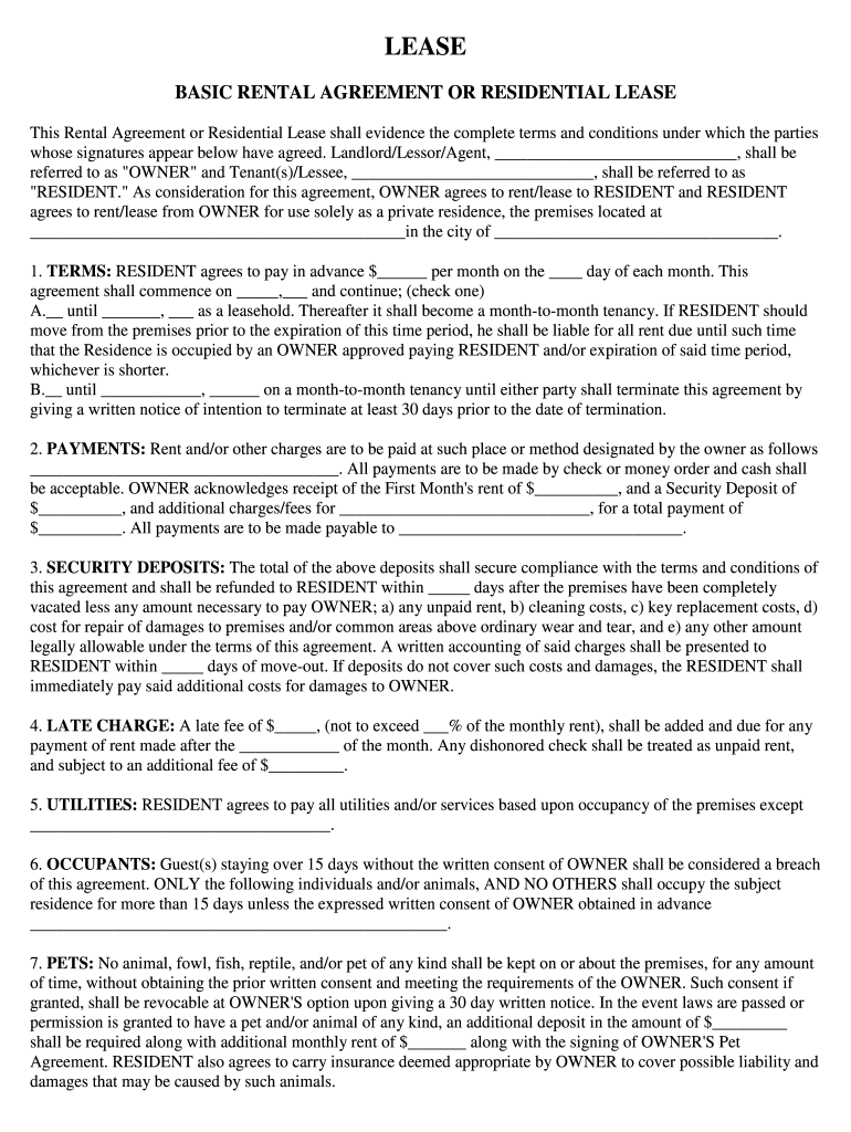 Rental Agreement Simple Online Fill Online Printable Fillable Blank PdfFiller