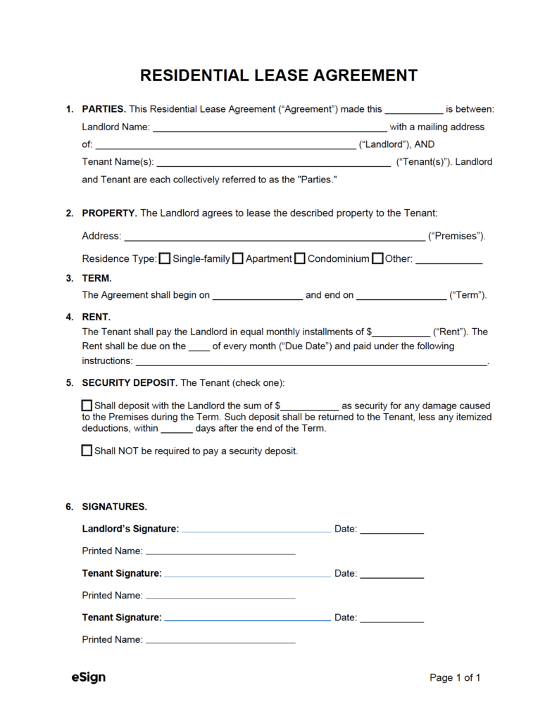Residential Lease Free Printable Basic Rental Agreement Free 