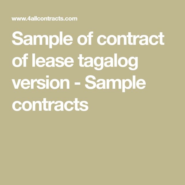 Printable Contract Of Lease Tagalog Philippines