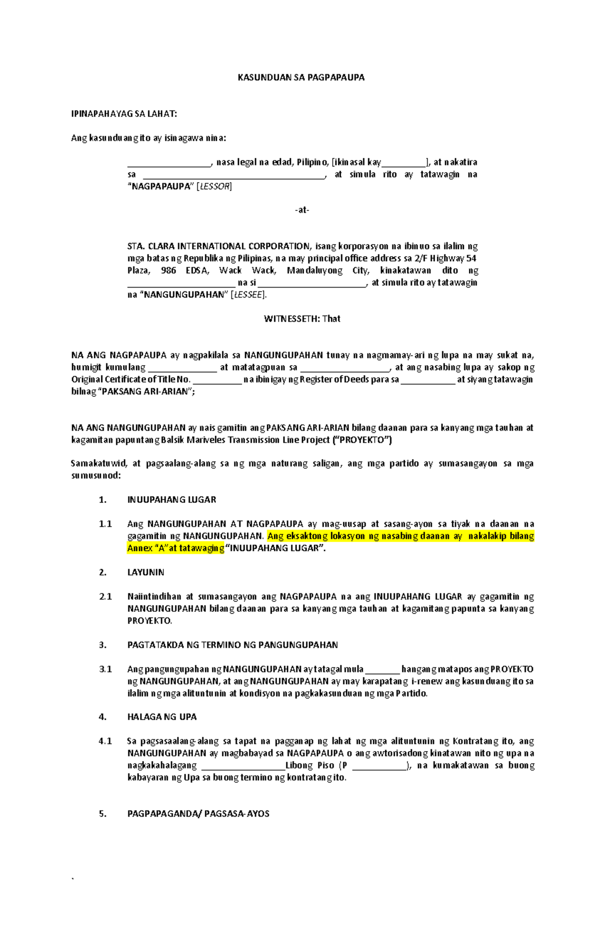 Sample Tagalog Contract Of Lease At Kenneth Bray Blog