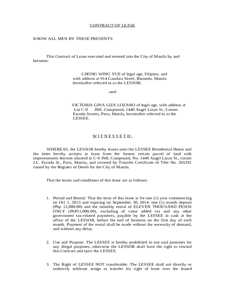 Sample Tagalog Contract Of Lease At Kenneth Bray Blog