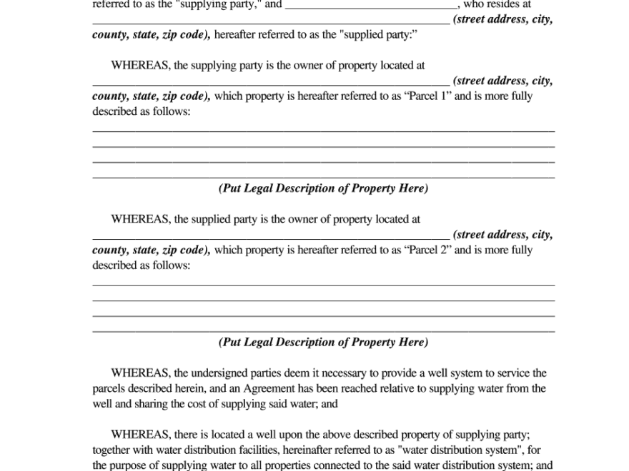 Shared Well Agreement Printable And Editable PDF