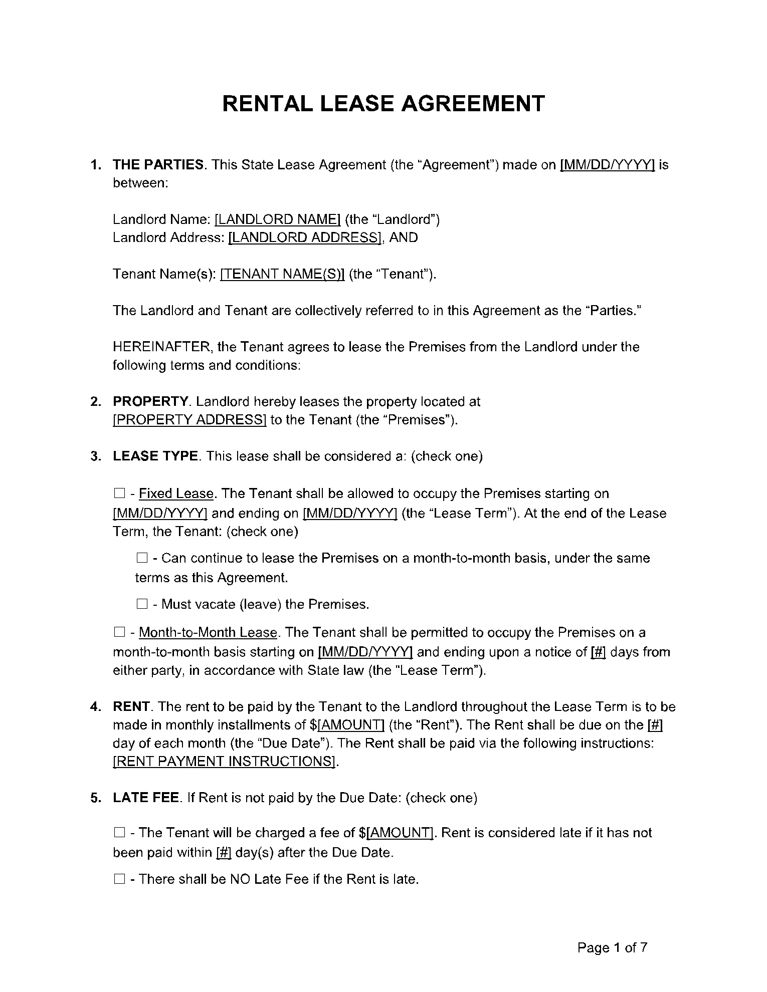 Printable Lease Agreement Simple