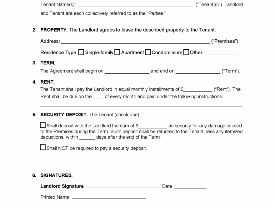 Simple Lease Agreement Form Printable Peatix
