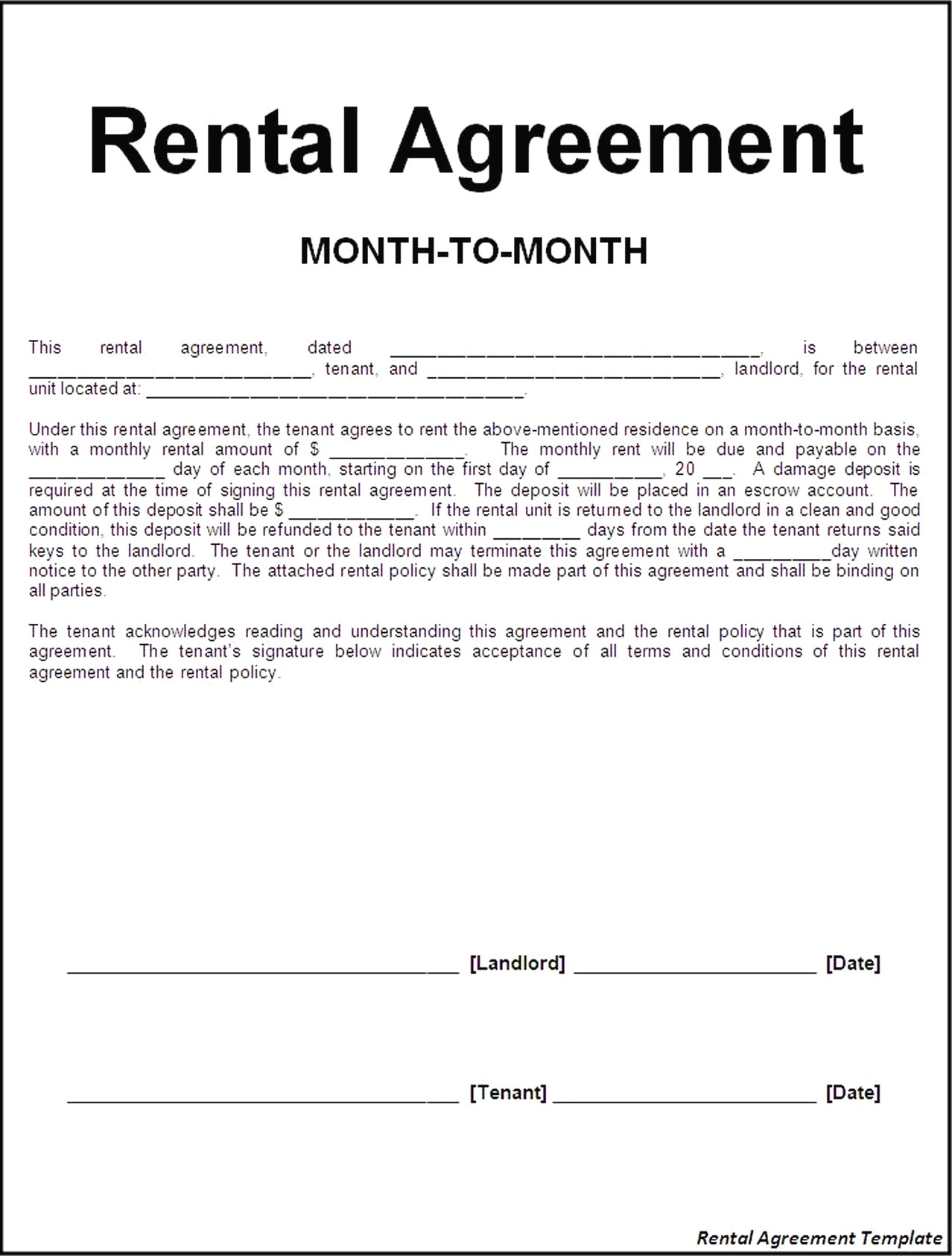 Simple Rental Agreement Printable Calendar Printables