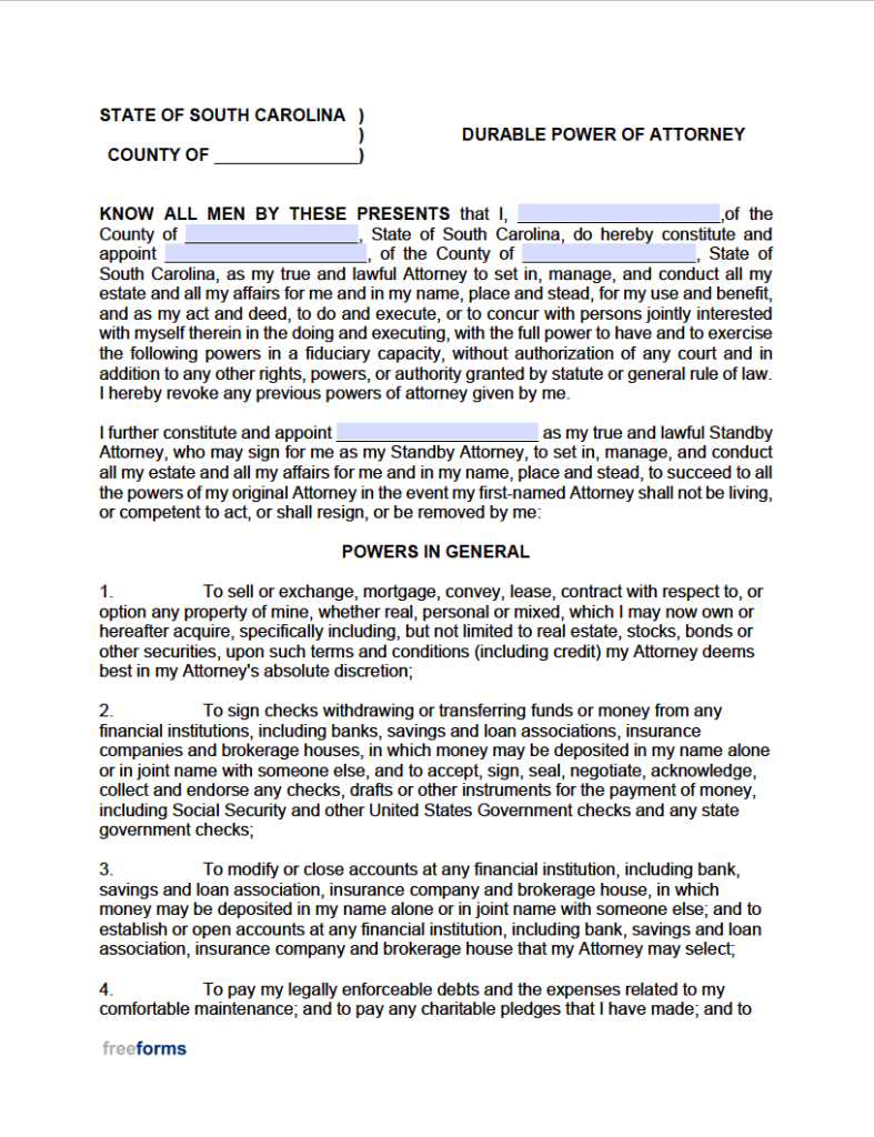 South Carolina Durable Power Of Attorney Form 2025 Dulce Phylis