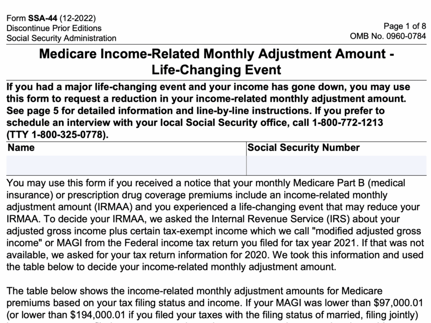 Ssa 44 2025 Medicare Irmaa Appeal Form Norma T Ammons