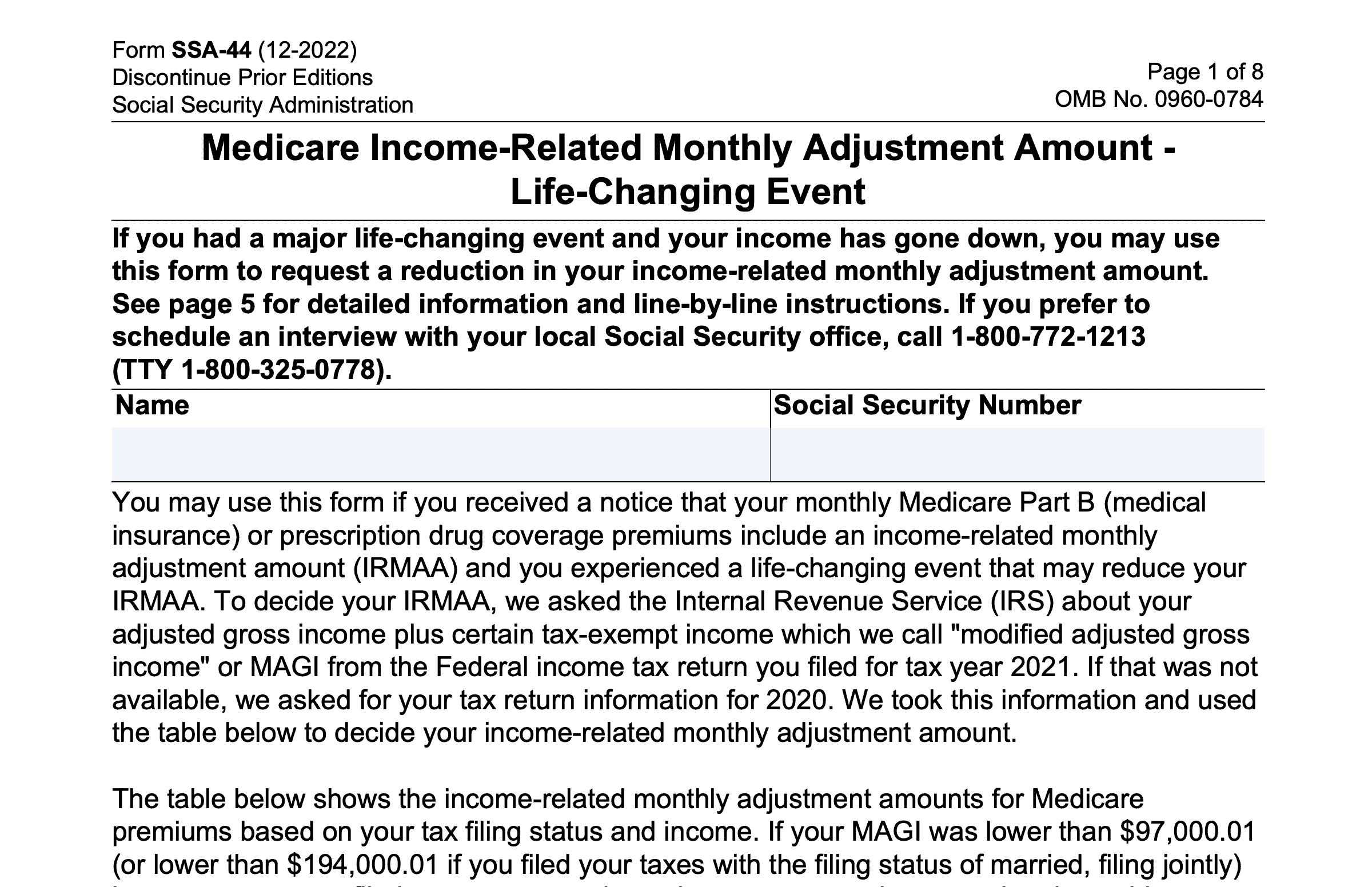 Ssa 44 2025 Medicare Irmaa Appeal Form Norma T Ammons