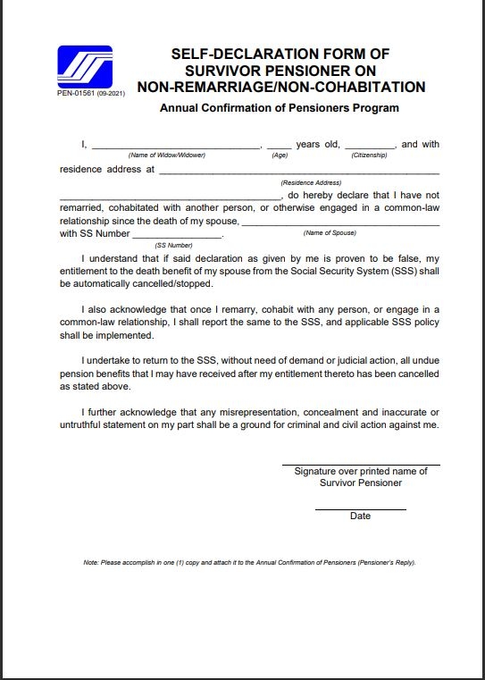 Sss Annual Confirmation Of Pensioners Form 2025 Emily J Christoffersen