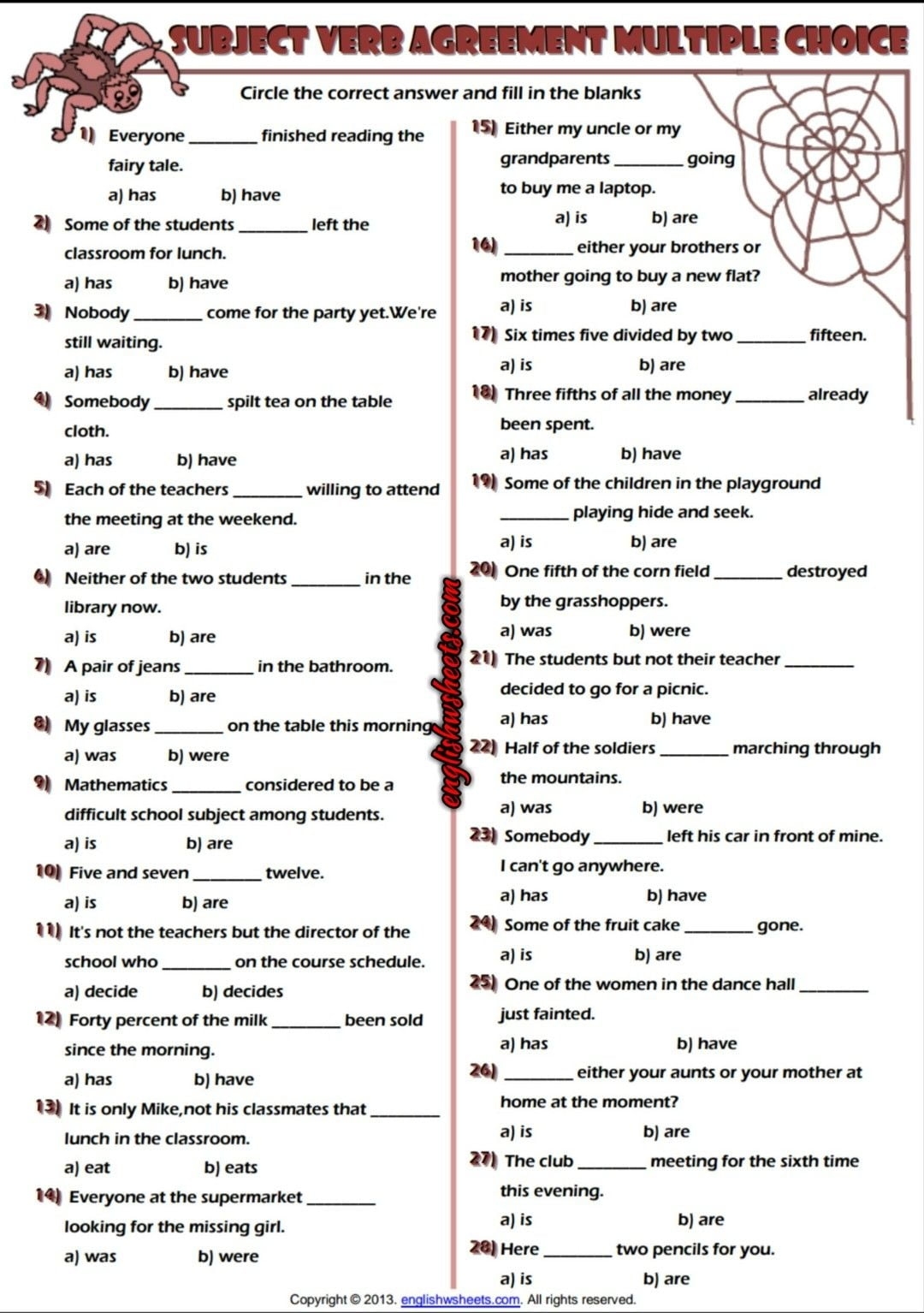 Subject Verb Agreement ESL Printable Worksheets And Exercises Subject 