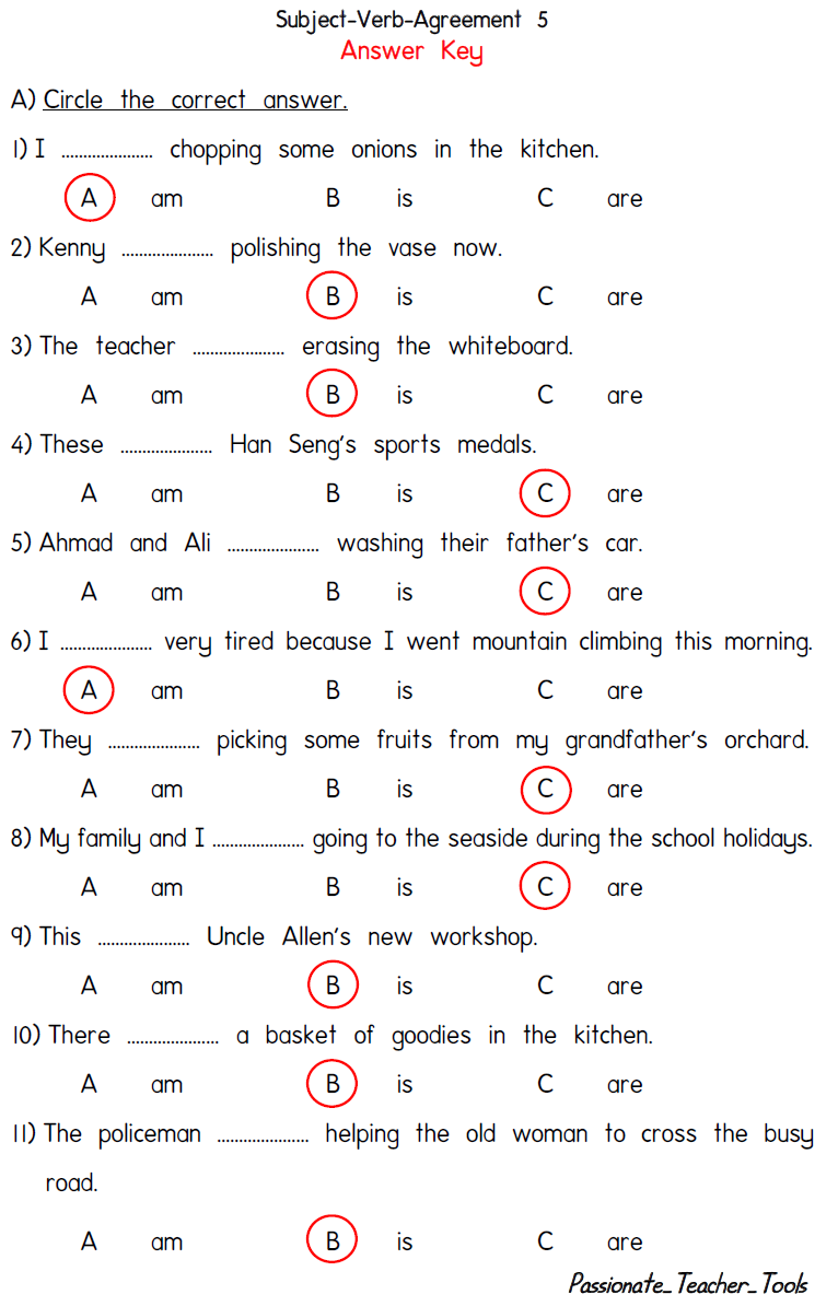 Printable Subject Verb Agreement Exercises With Answers