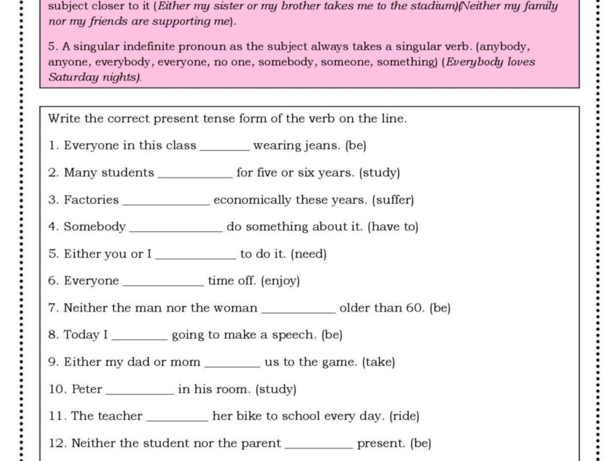 Subject verb Agreement Worksheet In English ESL