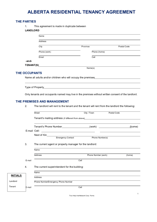 Printable Lease Agreement Alberta