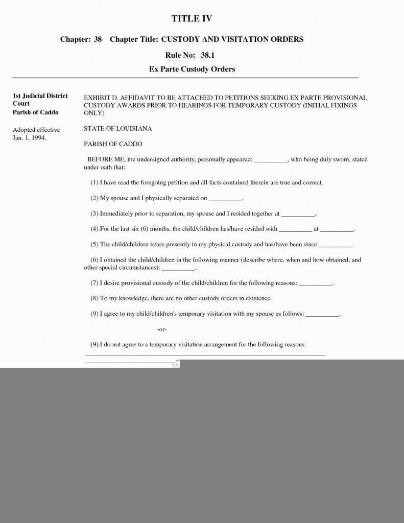 Temporary Child Custody Agreement Form 97998 Awesome Free Printable 