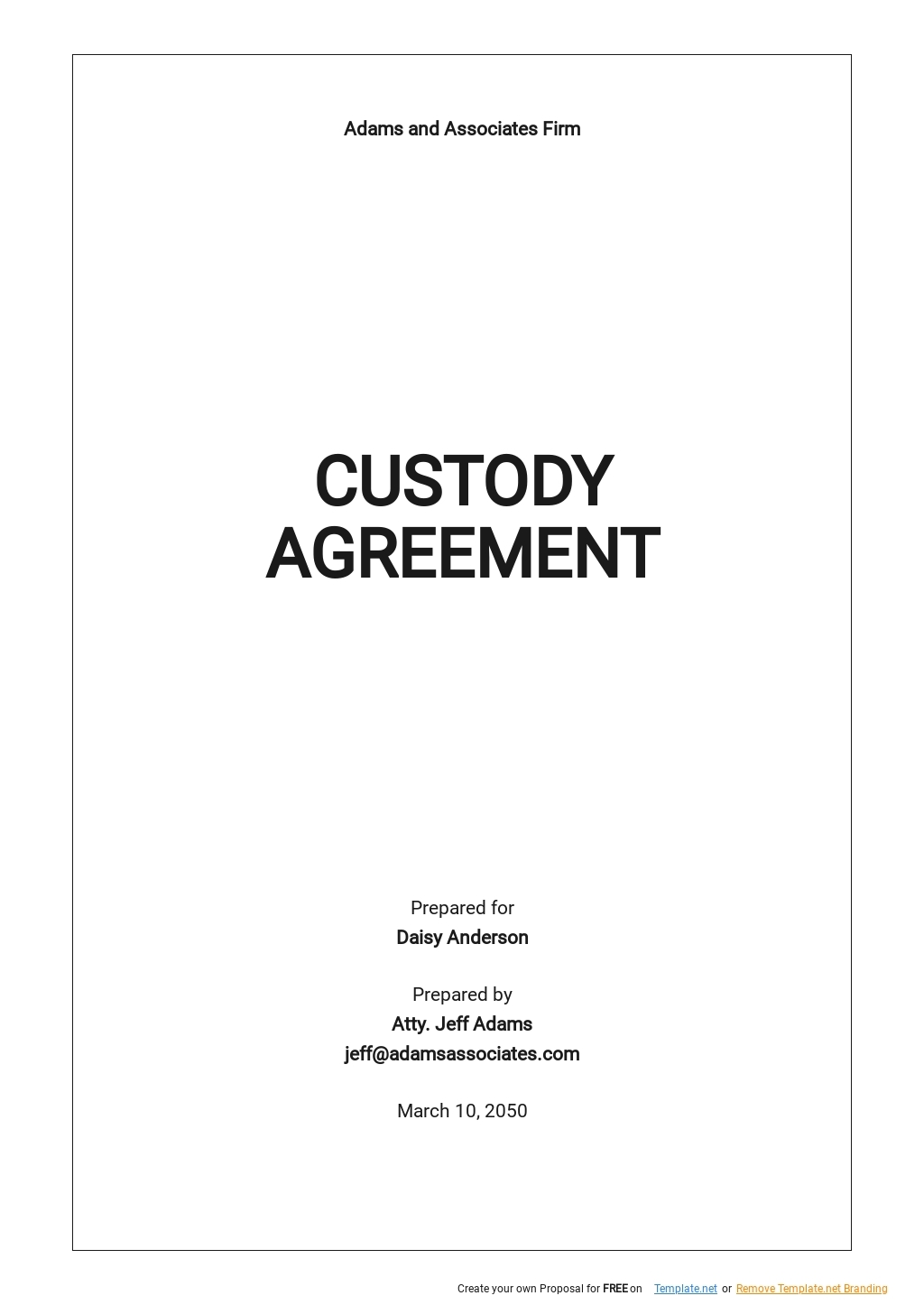 Temporary Custody Agreement Form Free Printable