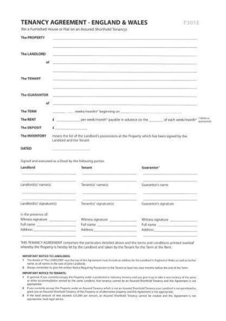 Tenancy agreement england and wales template tenancy agreement england 