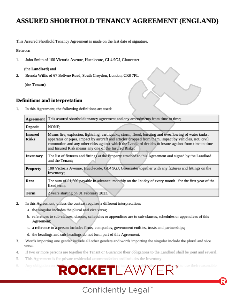 Printable Tenancy Agreement Uk