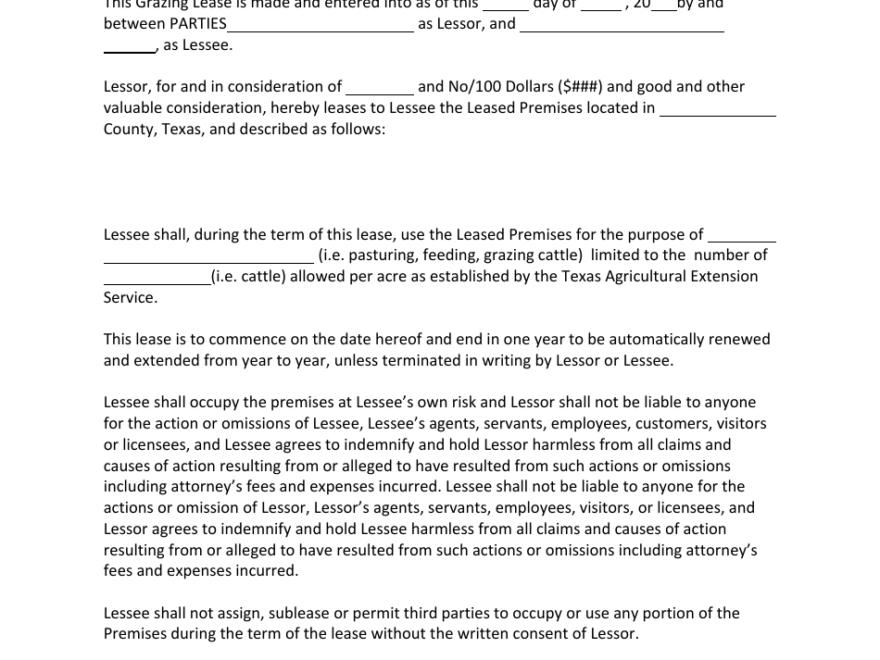 Texas Grazing Lease Agreement Template Fill Out Sign Online And
