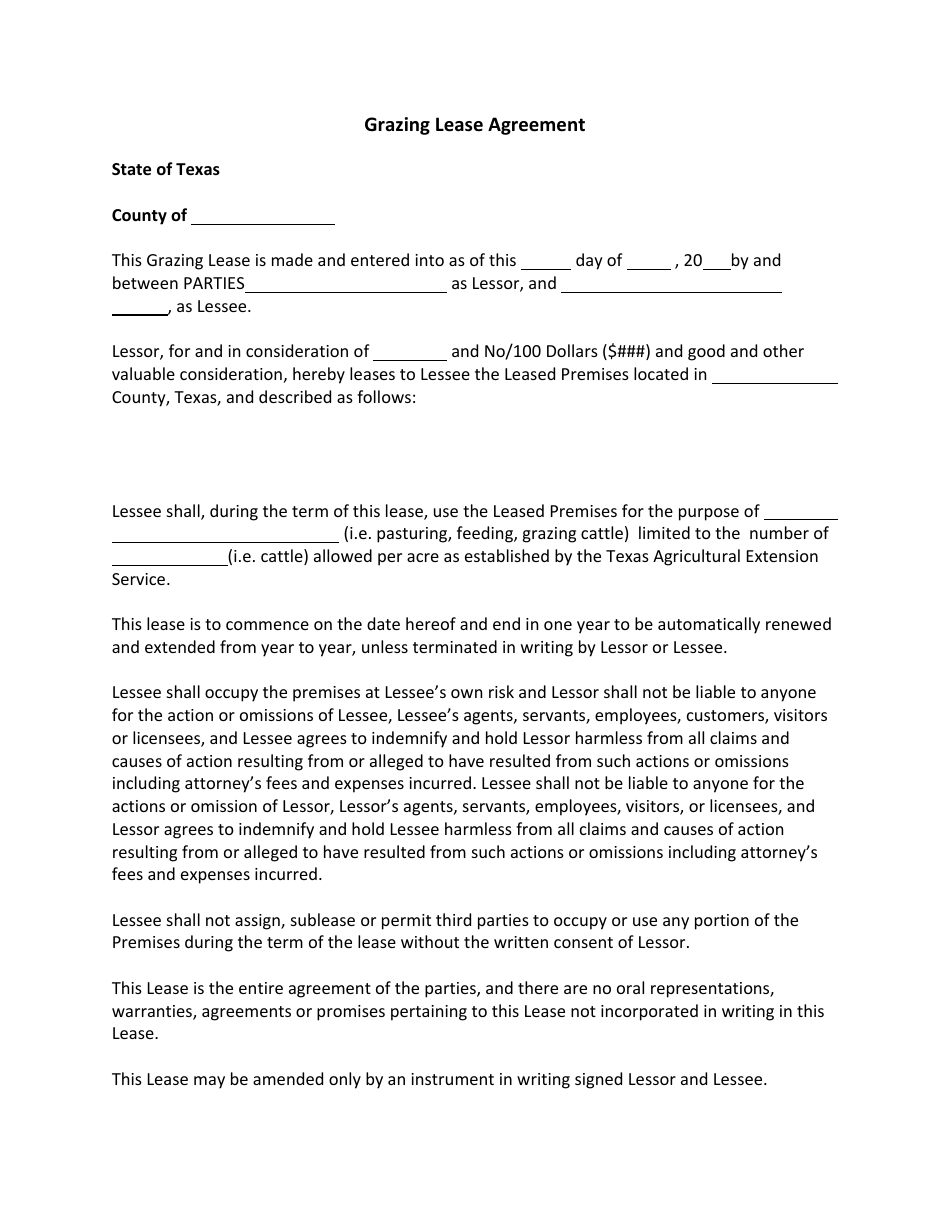Texas Grazing Lease Agreement Template Fill Out Sign Online And 