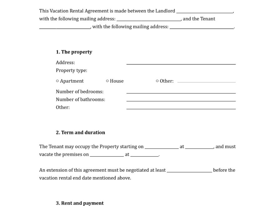 Vacation Rental Agreement Template Free To Use
