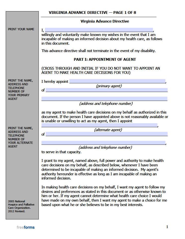 Virginia Advance Directive Form 2025 Sofia McGregor D 