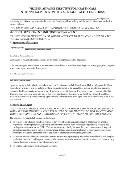 Virginia Advance Directive Form 2025 Printable