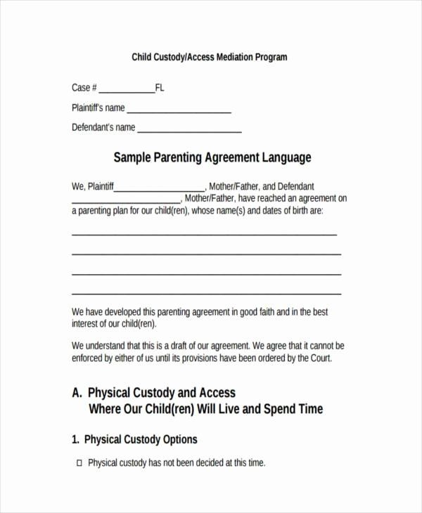 Visitation Agreement Template Best Templates Resources
