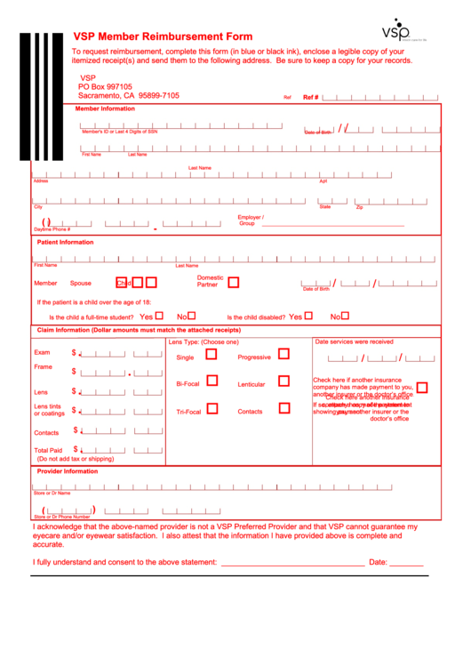 Vsp Claim Form Printable Printable Forms Free Online