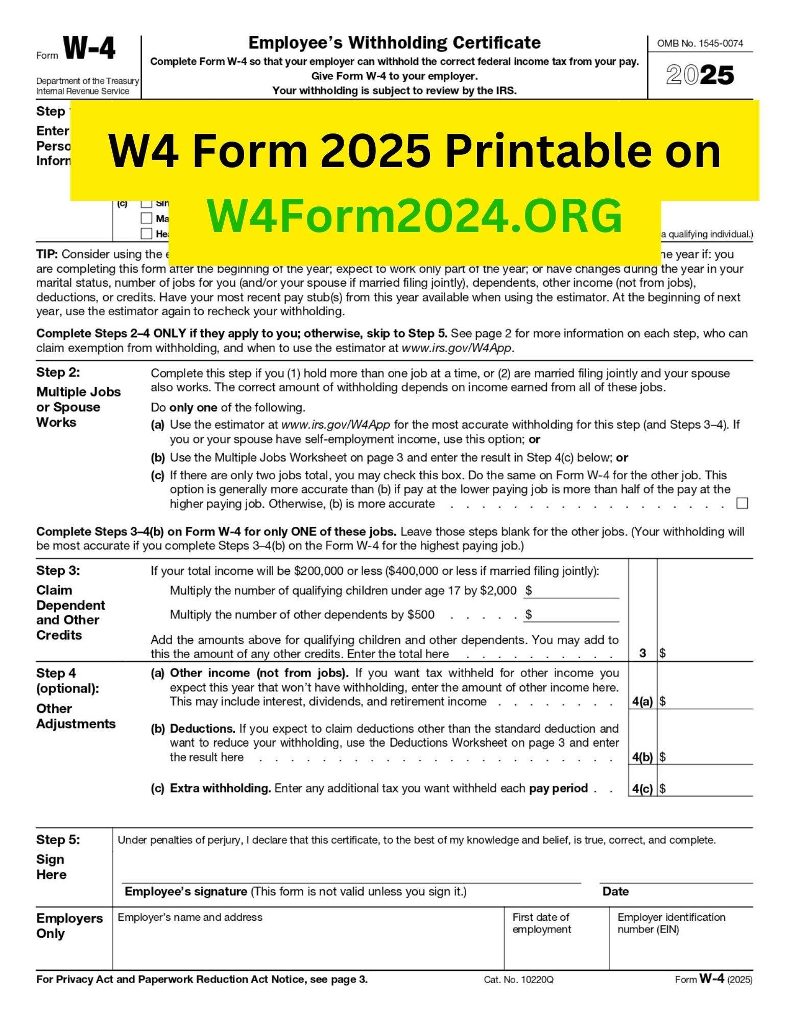 W4 Form 2025 FREE Printable And Fillable PDF Download 