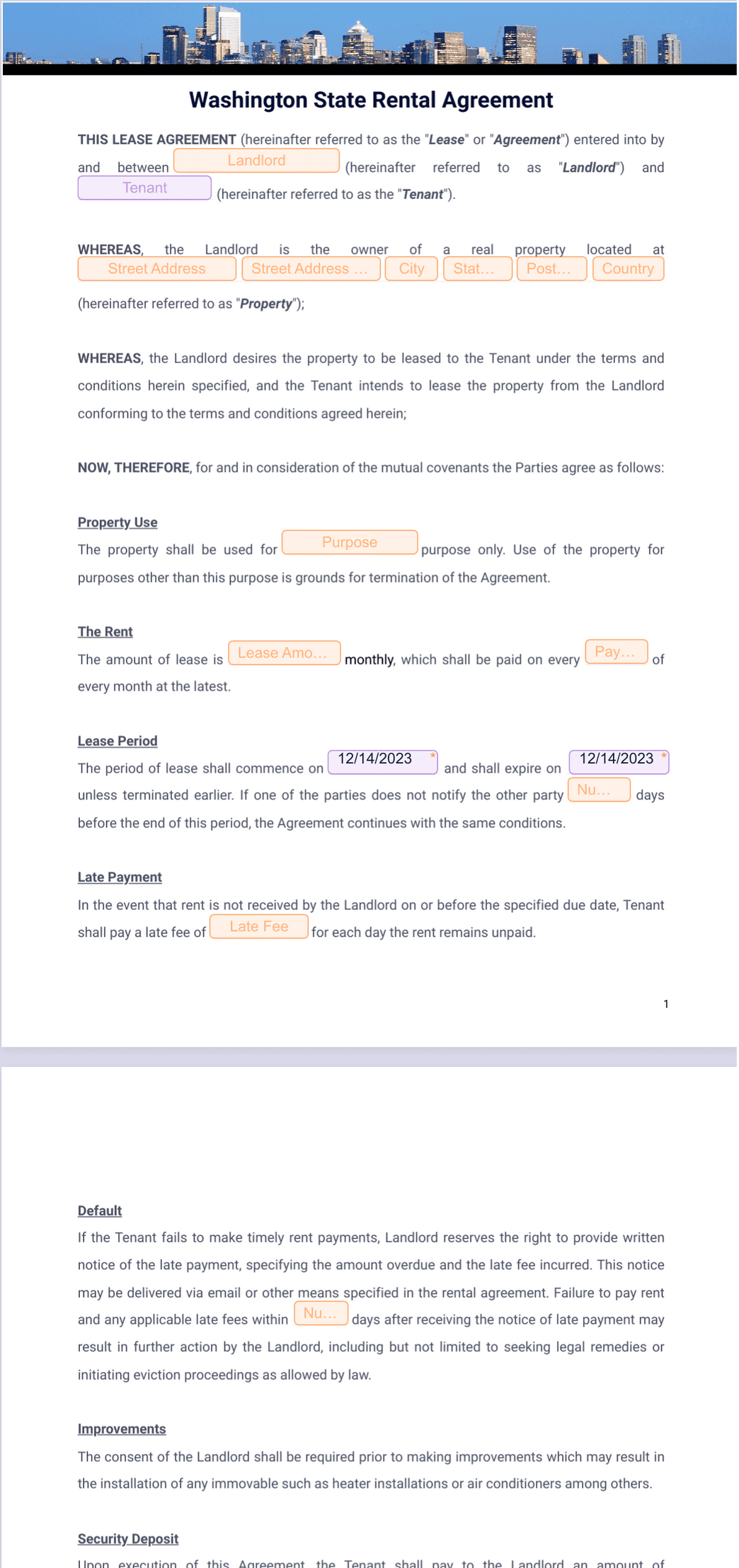 Washington State Rental Agreement PDF Templates Jotform 