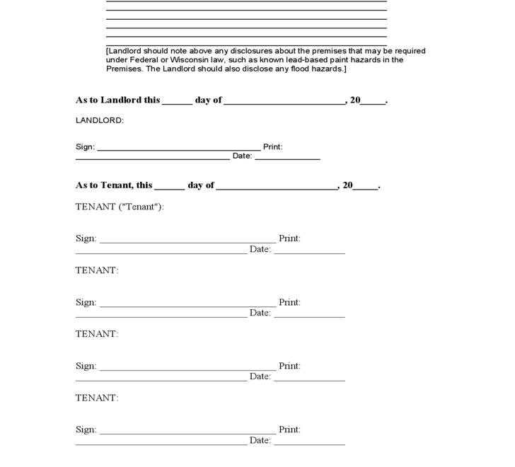 Wisconsin Standard Residential Lease Agreement Free Download