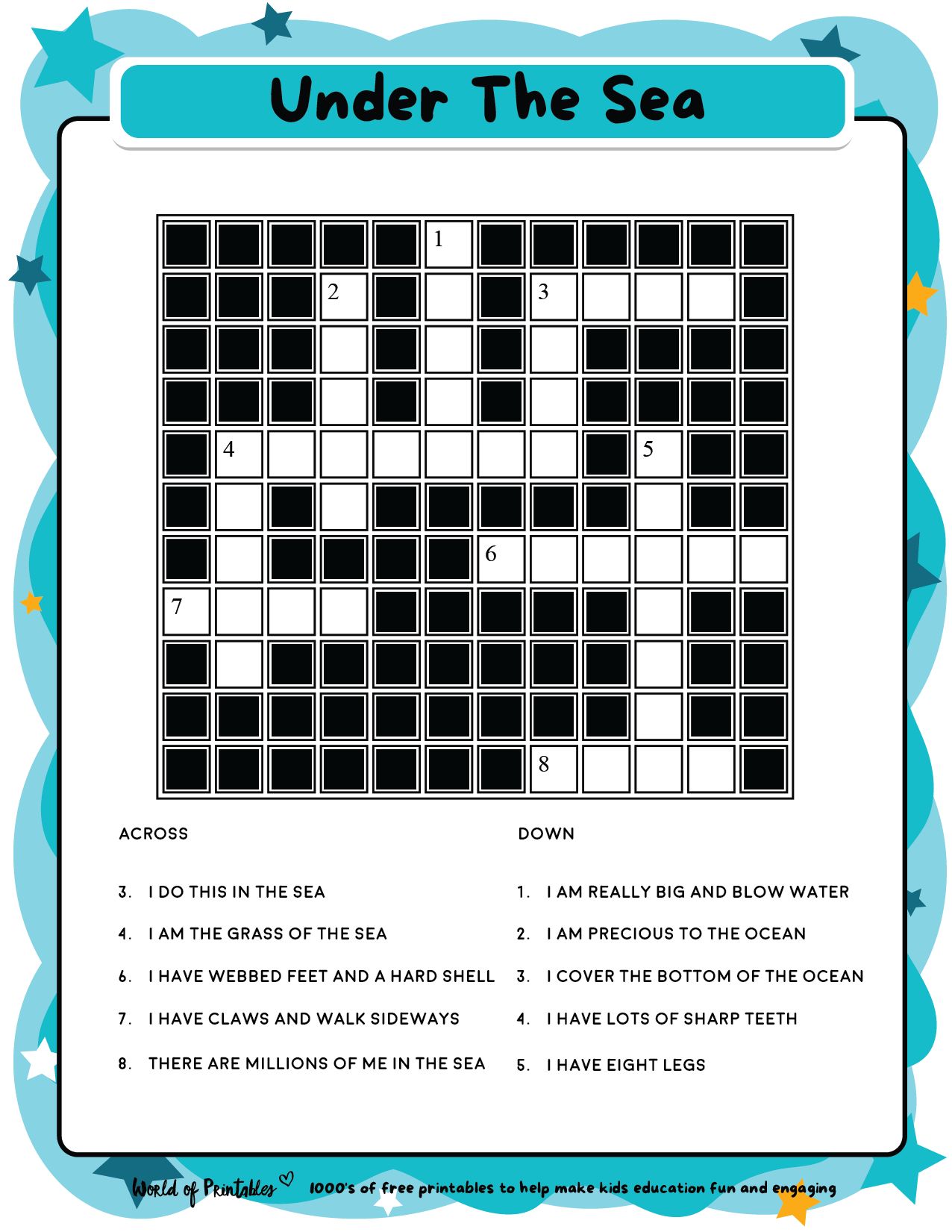 Easy Crossword Puzzle Printable For Kids:World War 1
