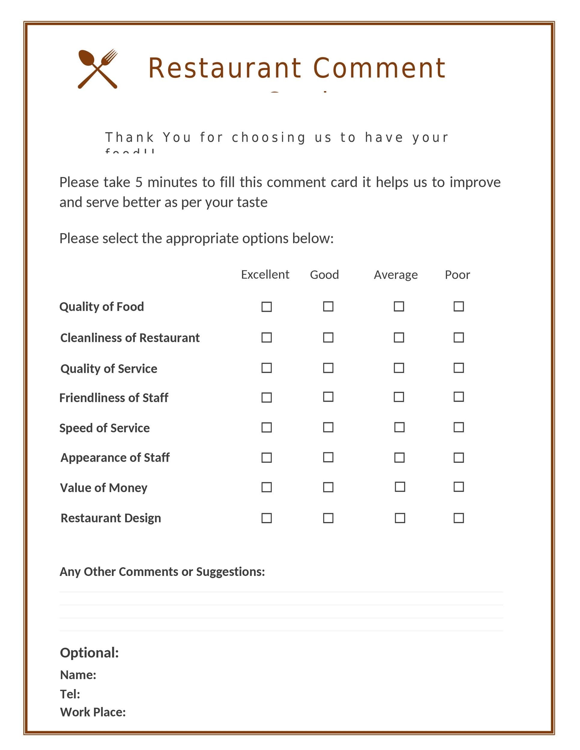 10 Restaurant Customer Comment Card Templates Designs Vrogue co