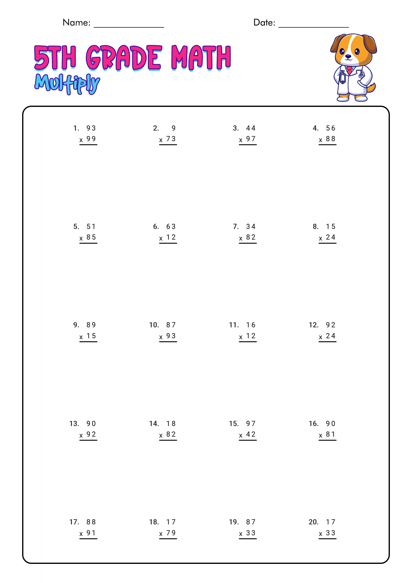 Worksheets Online Printable For Fifth Grade Math