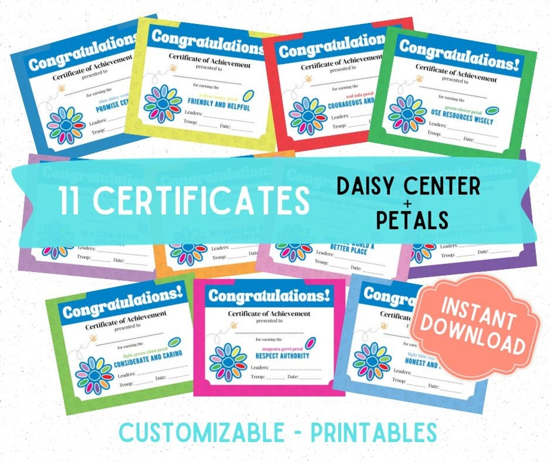 11 Girl Scouts Daisy Petal Certificates Printable Daisy Girl Scout 